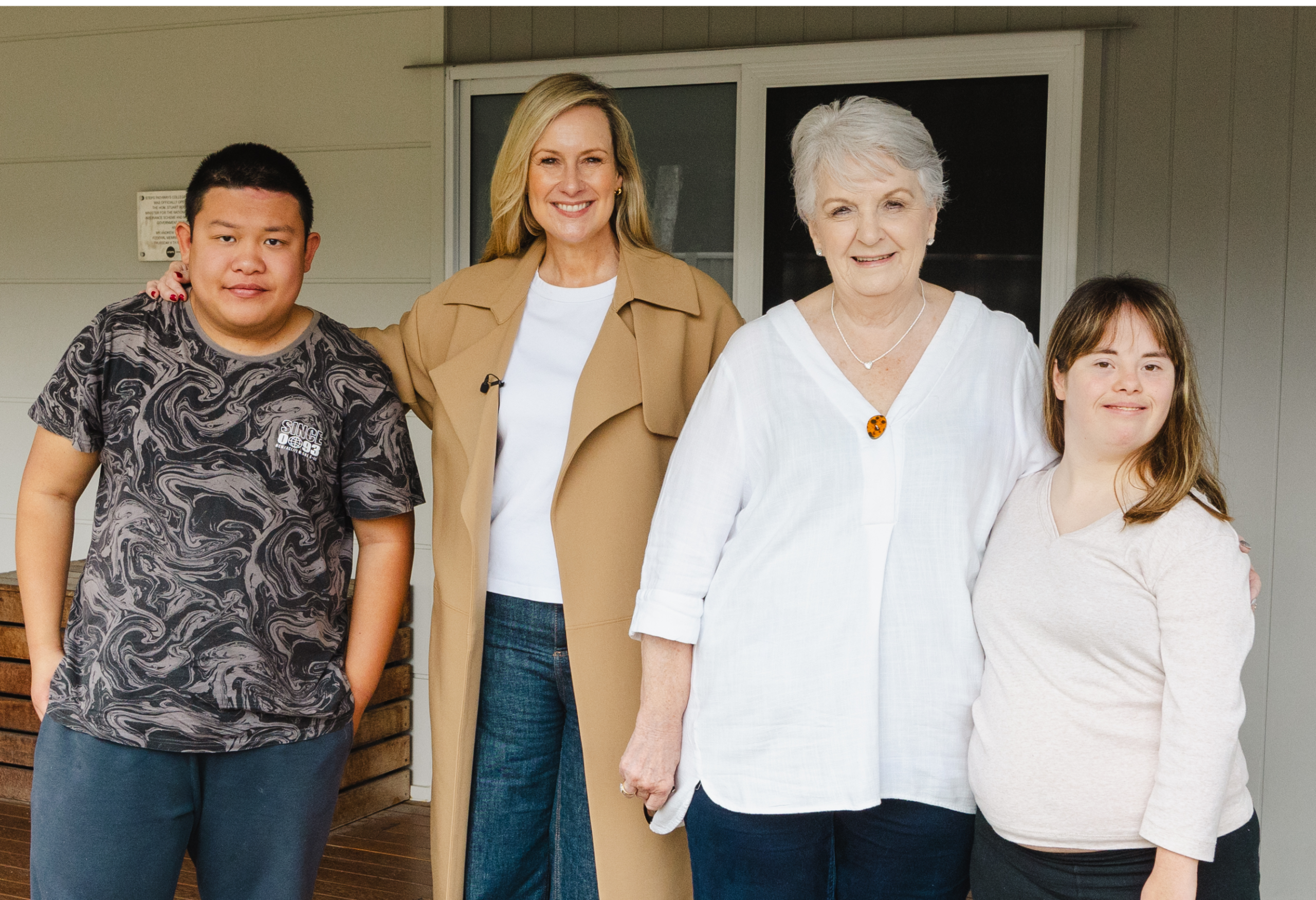 STEPS Pathways College Ambassador, Melissa Doyle, standing alongside STEPS Managing Director, Carmel Crouch and two STEPS Pathways College participants.