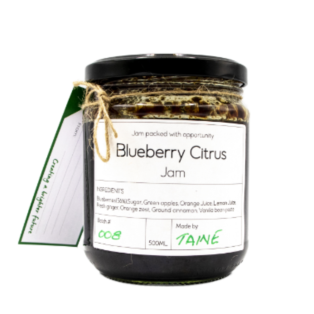 A jar of Pathways to Plate’s Blueberry Citrus Jam