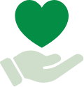 Icon of a hand holding a heart, representing care, support, or wellbeing.