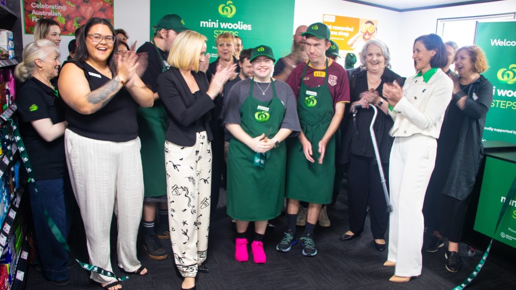 STEPS Pathways College students and team members celebrate launch of first Mini Woolies on Sunshine Coast