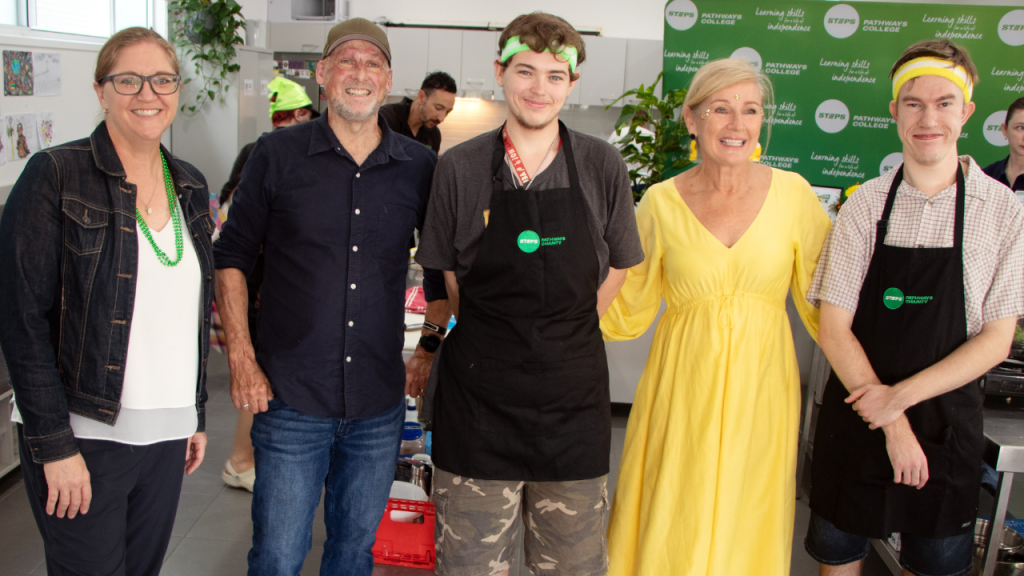 Kate Bracks, Matt Golinski, STEPS Pathways College Boarding Program student Alec, Kim McCosker, and STEPS Pathways College Day Program student Lachlan at Ready STEPS Cook.