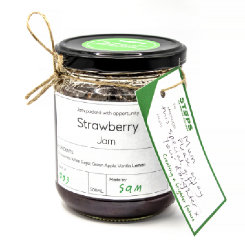 A jar of Pathways to Plate’s Strawberry Jam